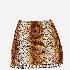 r.n. kidz Vintage Y2K Leopard Print Velvet Skirt // Beaded Tassel Hem // Size 14